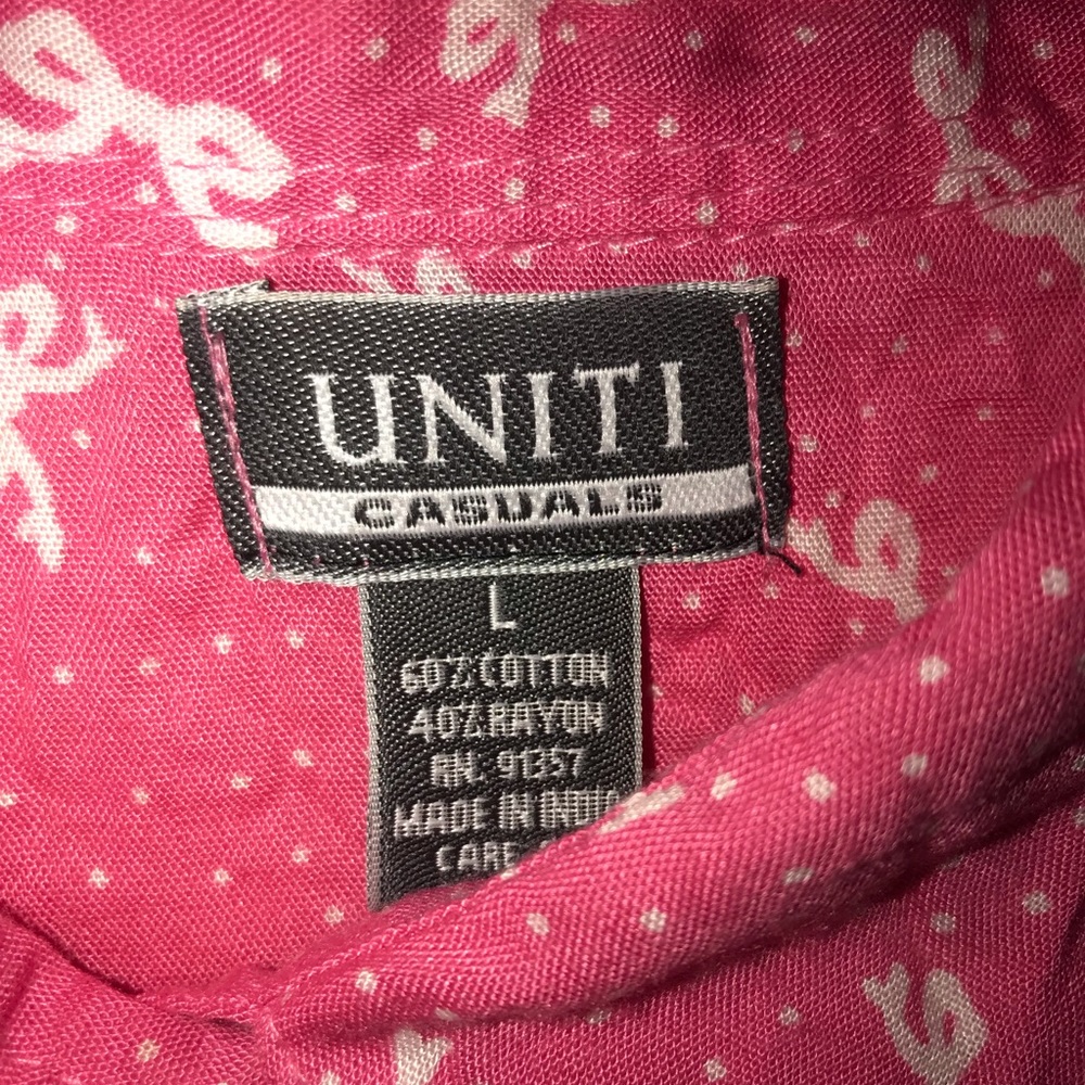 Red Button Down Blouse With Knot Pattern - Picture 2 of 2